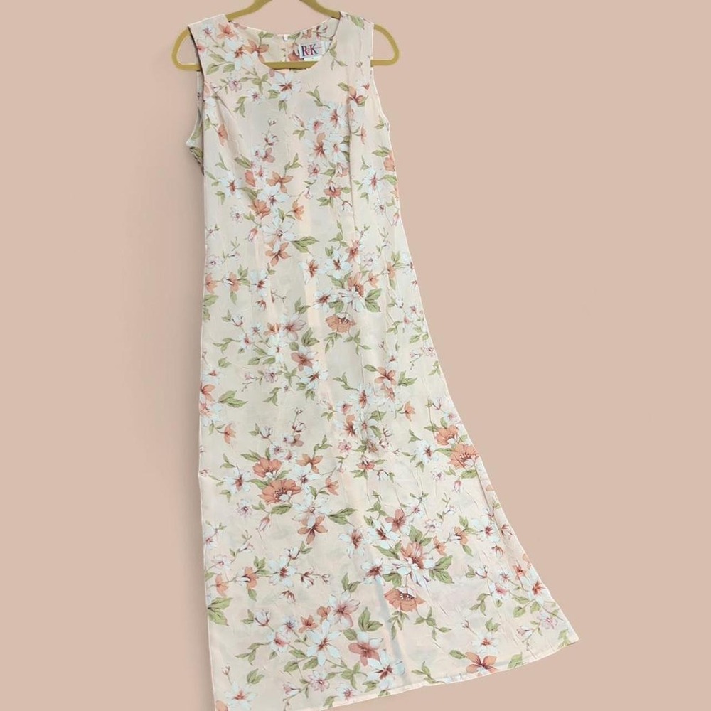 Vintage R&K Originals Maxi Dress 6 Peach Floral Sheer 90s Fairycore Romantic